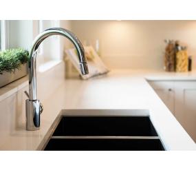 stainless steel tap over a double-basin sink