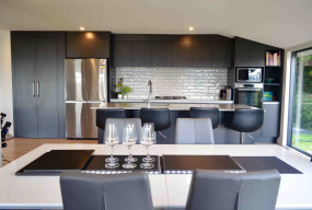modern dark kitchen design island dream doors wellington nz