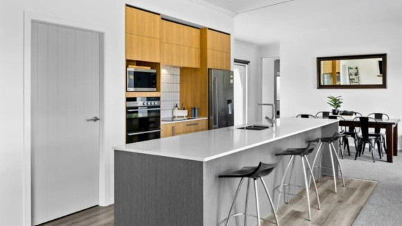 modern kitchen renovation christchurch white island wood cabinets