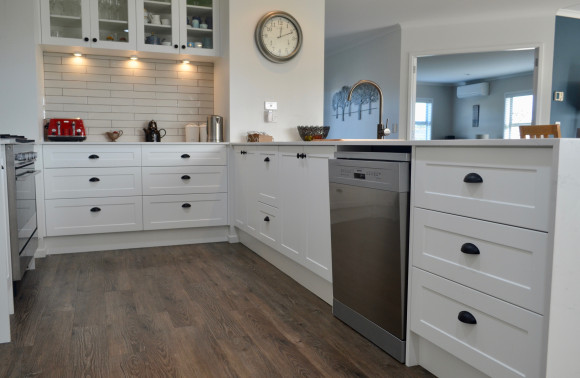 white kitchen wooden floor